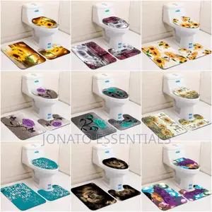 3-Piece Bath Mat, Toilet Seat Cover Contour Rug