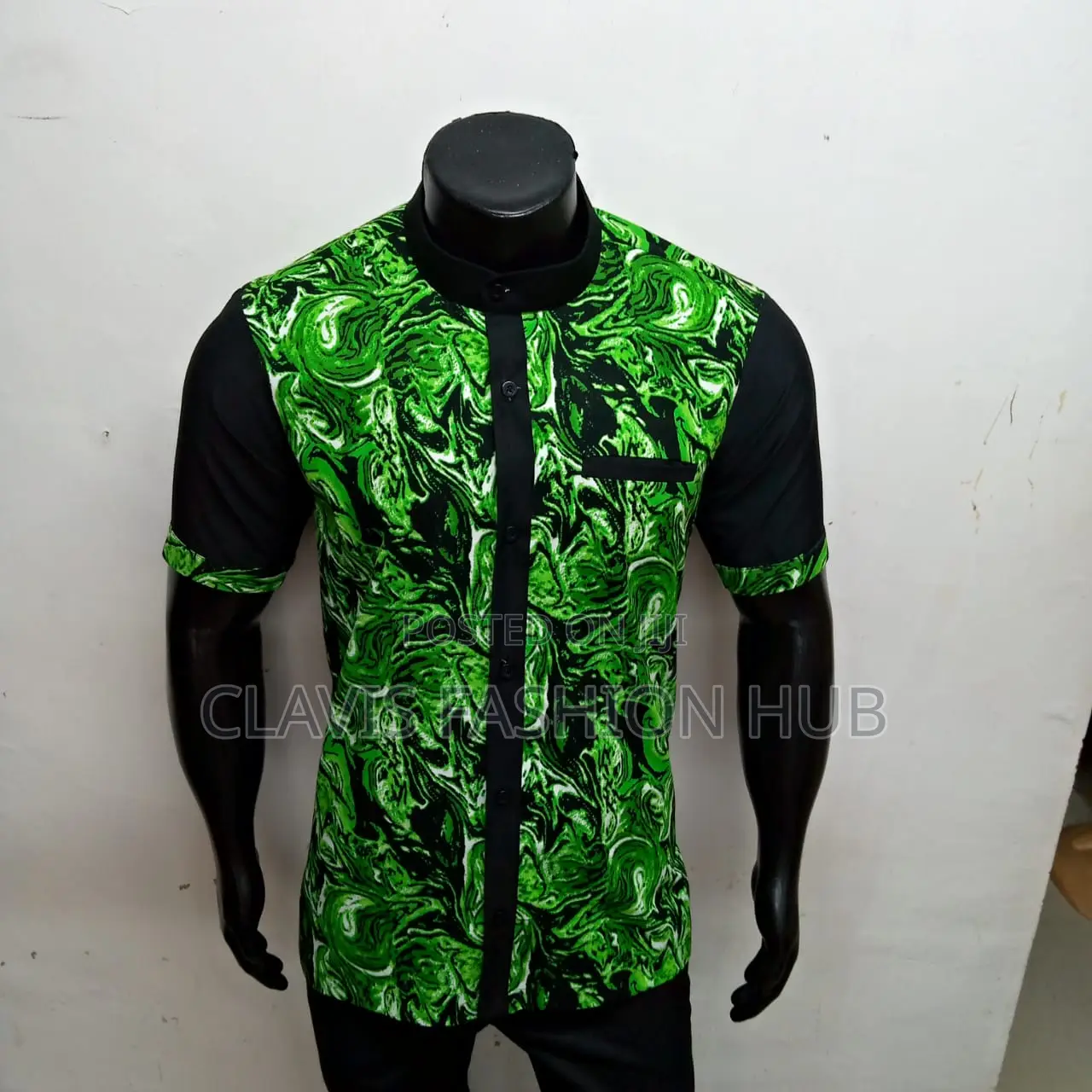 Green Kitenge Short Sleeved Shirt