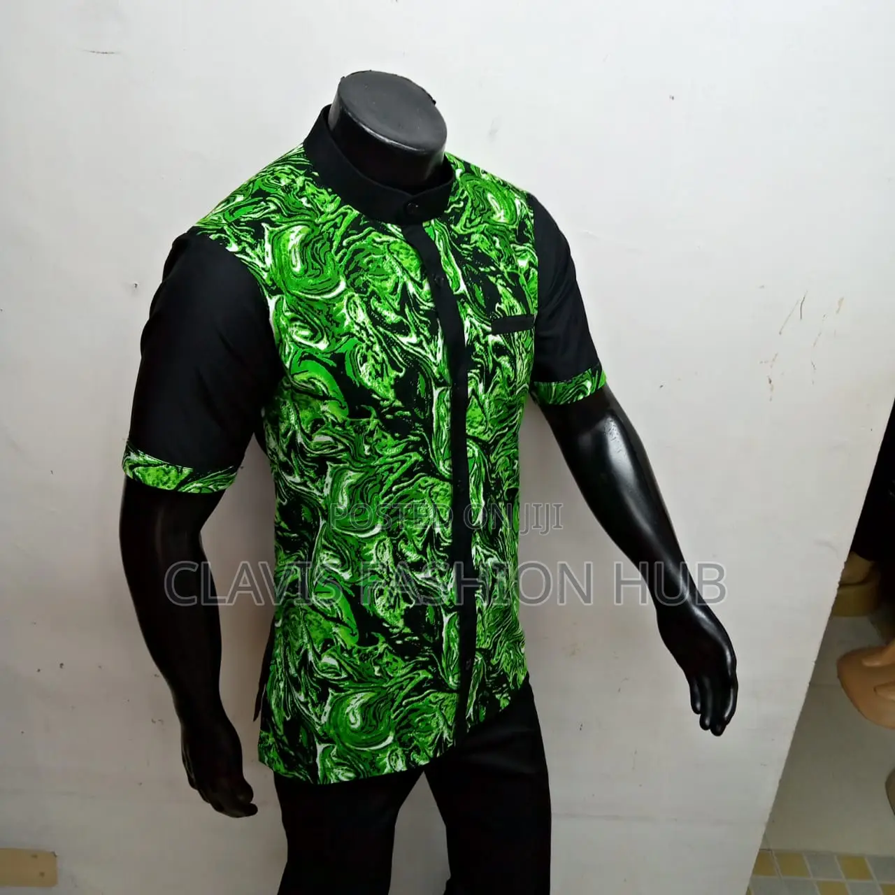 Green Kitenge Short Sleeved Shirt