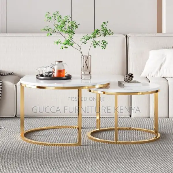 Coffee Table:Elegant Rounded Real Marble Office Side Table