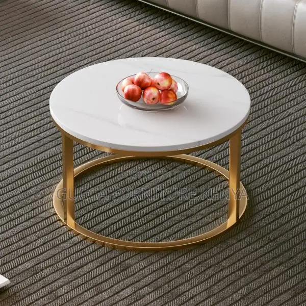 Coffee Table:Elegant Rounded Real Marble Office Side Table