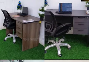 Vintage Lockable 1m Office Desk With Swivel Mesh Chair Aq8kj
