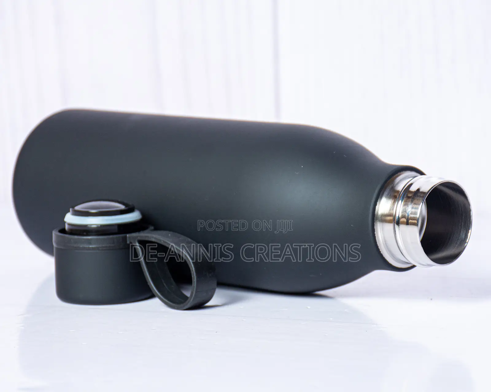 Black Thermal Bottle With Rubber Strap