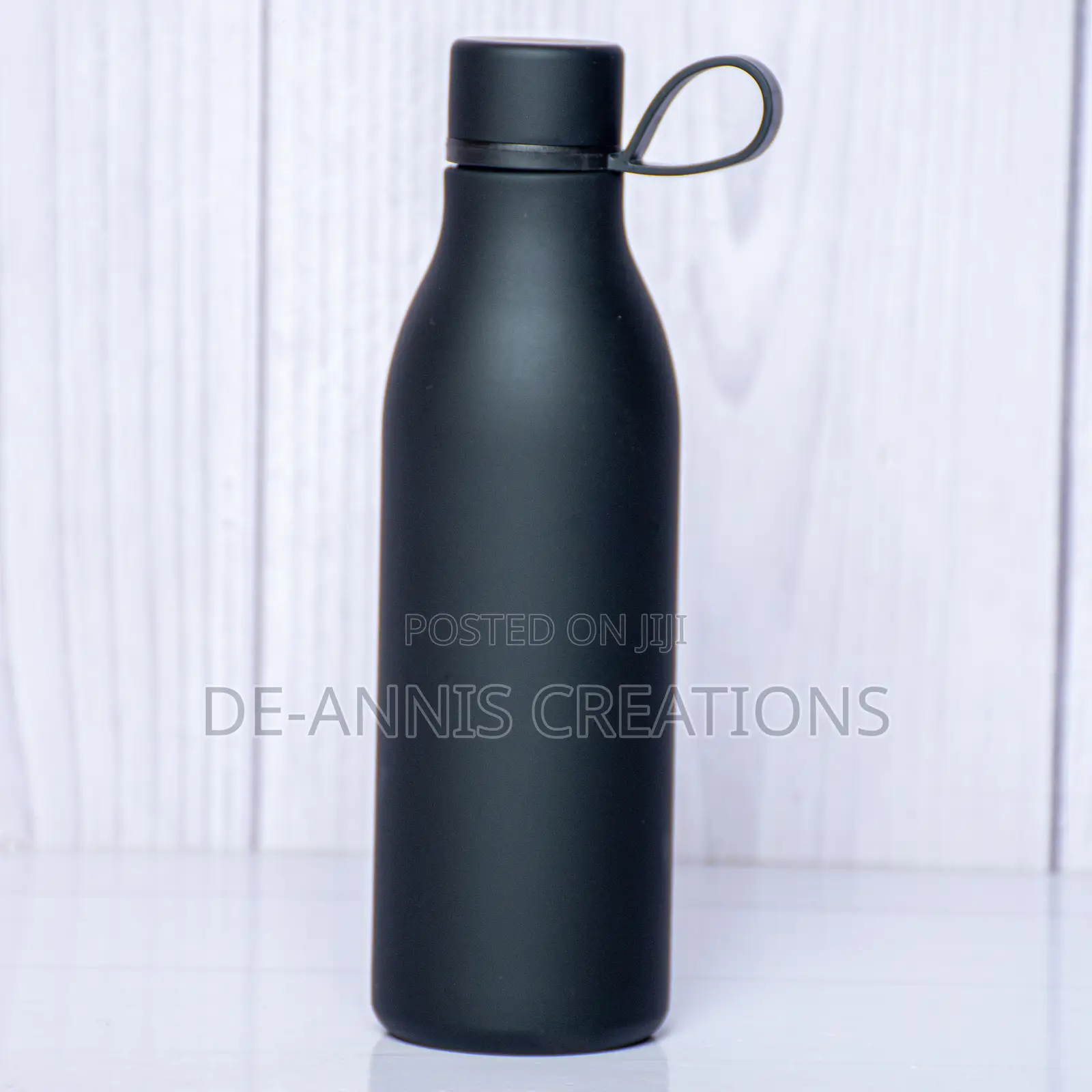 Black Thermal Bottle With Rubber Strap