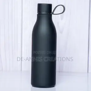Black Thermal Bottle With Rubber Strap