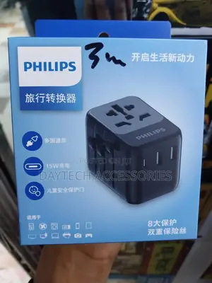 Philips 15w World Travel Adaptor Socket Fast Charge - Black