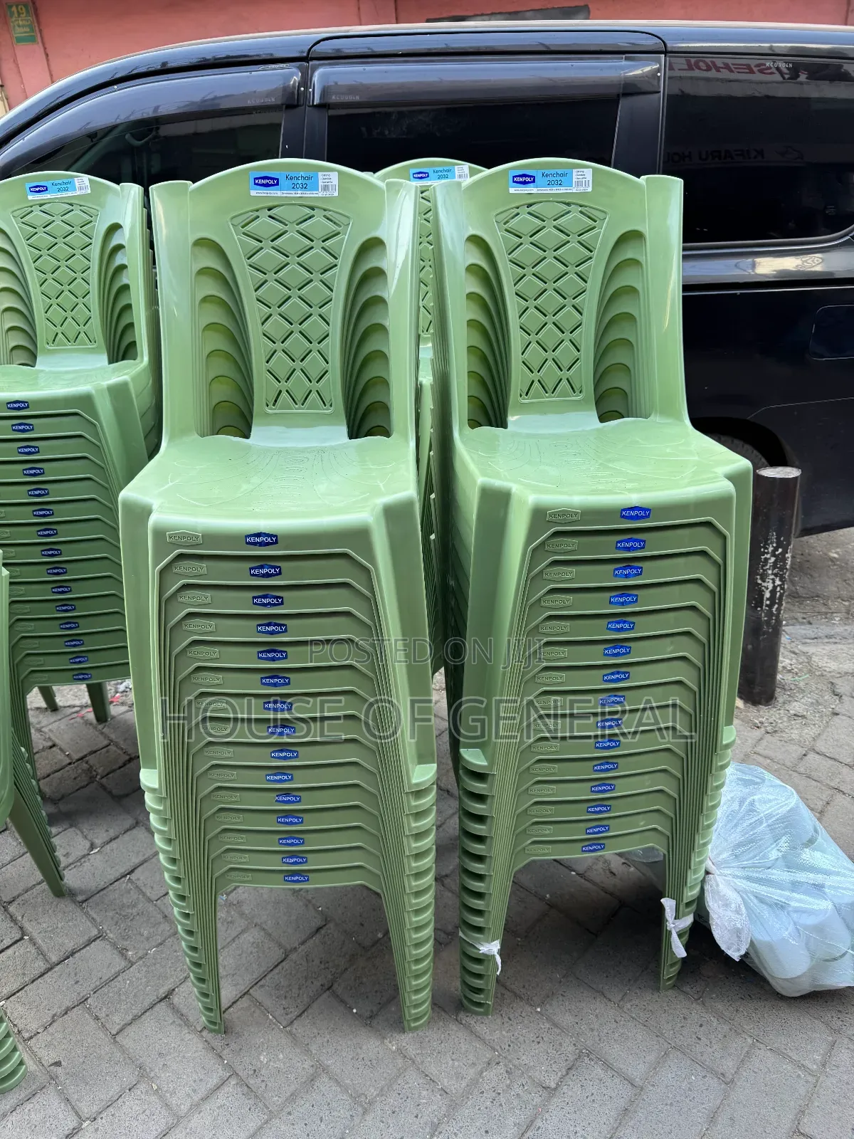 Green Armless Kenpoly Plastic Chair Strong Plastic Chair