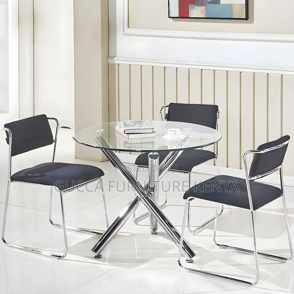 Dining Tables:Round Shape Transparent Dining Glass Table