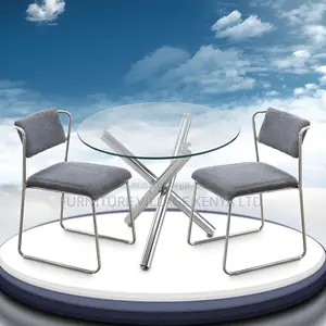Dining Table:Elegant Transparent Round Glass Office Table