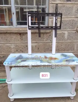 White Executive Glass Tv Stand With Wall Mount