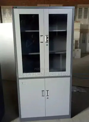 Cabinets:Filling Metallic 2-Glass/Steel Door Office Cabinet