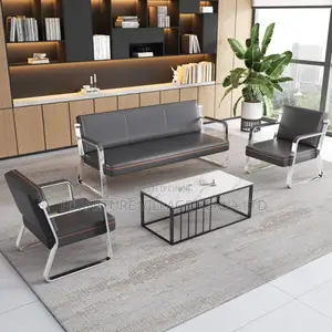 Office Sofa: Stylish Silver-Finished Metal Sofa-5 Seater