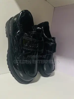 Black Wetlook Boys School Shoes 27-38