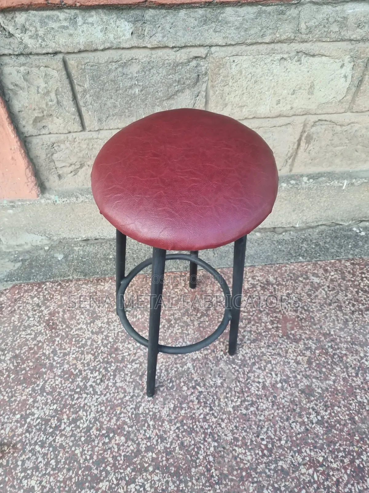 Maroon Barstool With Strong Metal Frame.