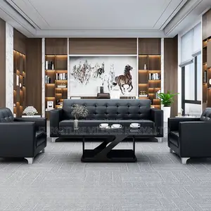 Office Sofa:Contemporary Faux Leather Office Sofa for Five
