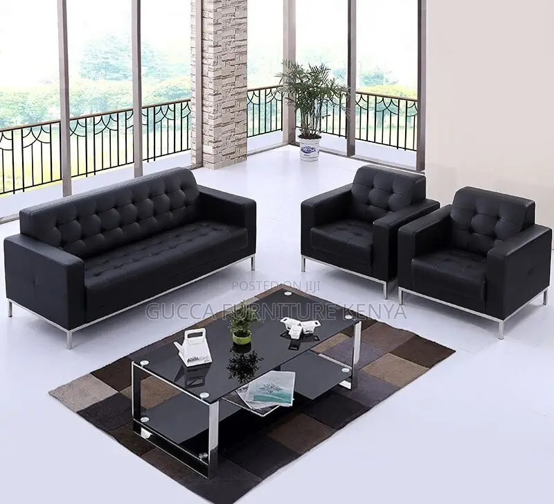 Office Sofa:5-Seater Steel Base Executive Office Sofa Set