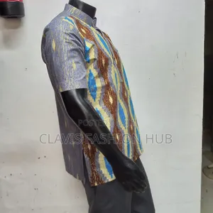 Grey Kitenge Short Sleeved Shirt