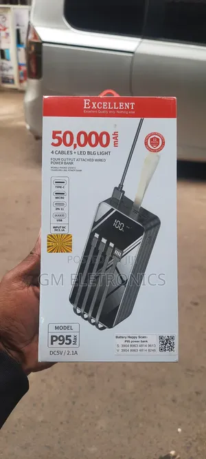 50000 Mah With Attached 4 Charging Cables Led Display-New