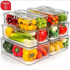 14pcs Stackable Acrylic Fridge Organizers With Lids