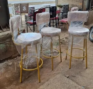 Beige Kitchen Counter or High Stools With Gold Frame