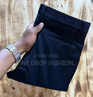 Navy Cotton Solid Slim Fit Pants