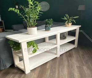 White Accent Console Table With Shelves