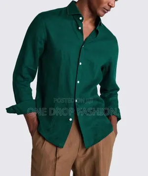 Men Shirt Green Linen