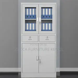Cabinets: Metallic 2-Door Storage Unit With Drawers