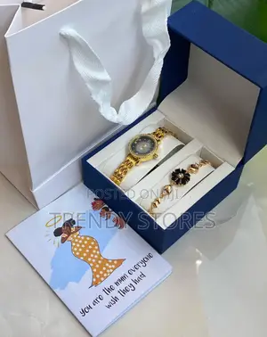 Gold Watch With Black Detail Gift Pack