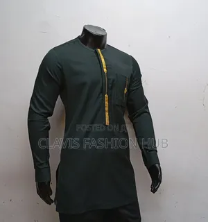 Men African Long Sleeved Emerald Green Shirt