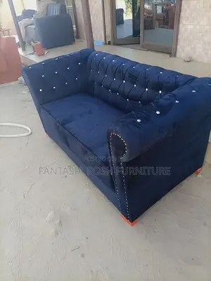 Luxury Navy Blue Velvet Tufted 3-Seater