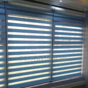 Blue Horizontal Zebra Sheer Office Roller Window Blinds