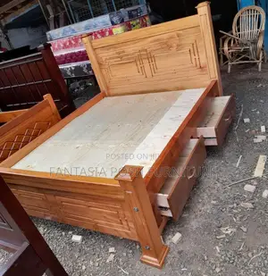 5 by 6 Pure Mahogany Wooden Bed With Storage Drawers
