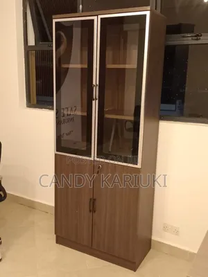 Wooden Office File Cabinet With Half Glass Door