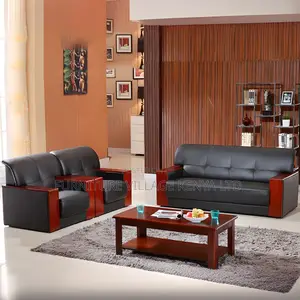 Office Sofa:Elegant Wood-Framed 5-Seat Modular Sofa System