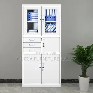 Office Cabinet:2-Door Metal+Glass Office Cabinet With Safe