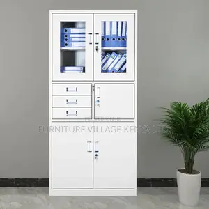 Cabinets: Metal Office Cupboard With Glass Panels and Safe