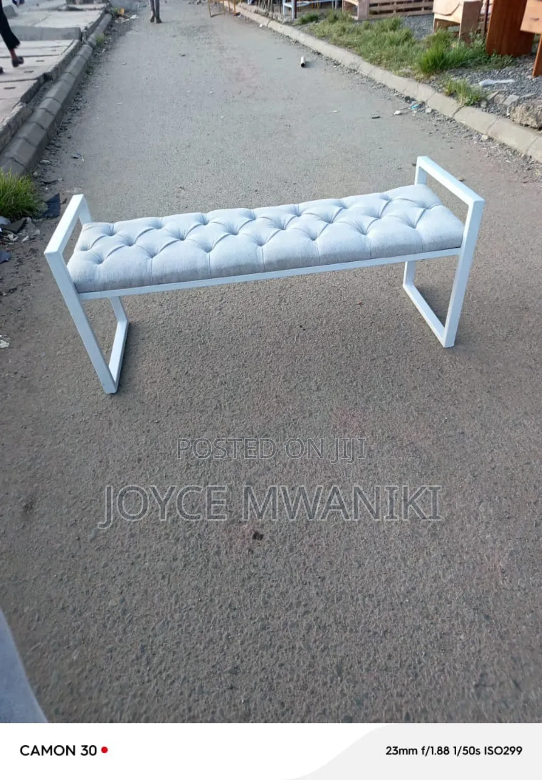 Waiting Bench, White and Grey, 3 Seater 