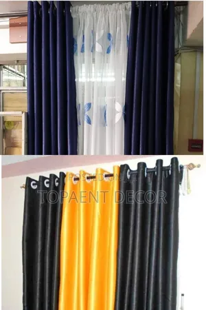 Soft Plain Blue ,Black and Yellow Magnificent Window Curtain
