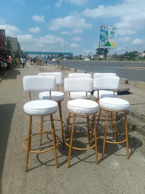 Counter Stools, White Leather and Gold 