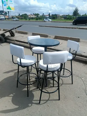 Set of High Bar Stools, Black and White 