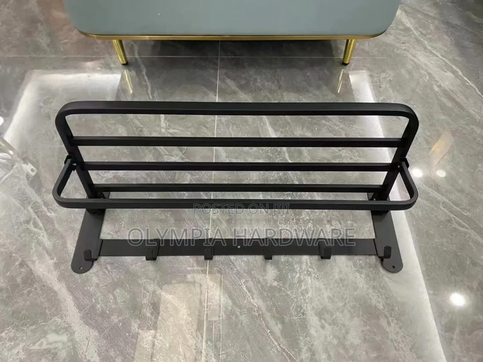 Towel Rack Holder (Black) +Hooks