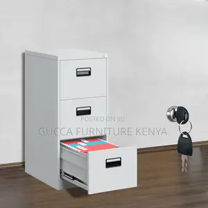 Cabinets: 3-Drawer Casual Light Gray Steel Framed