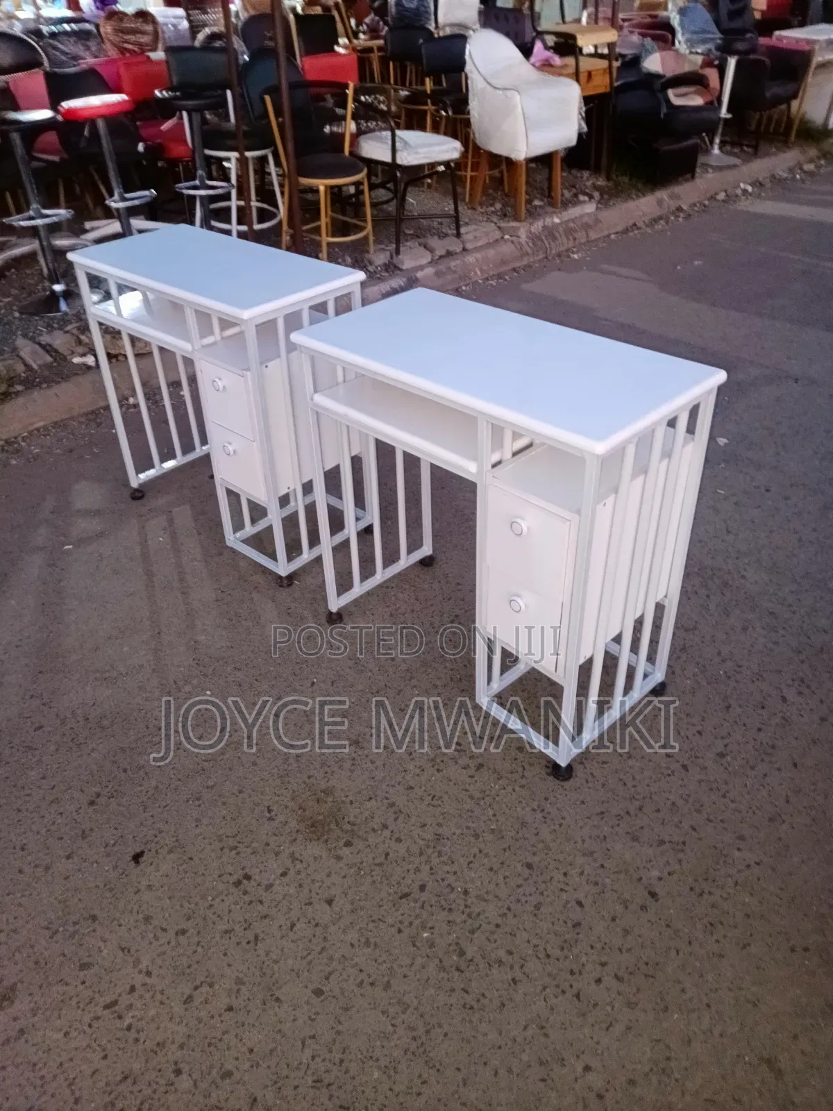 Manicure Tables, Marble White and White Frame