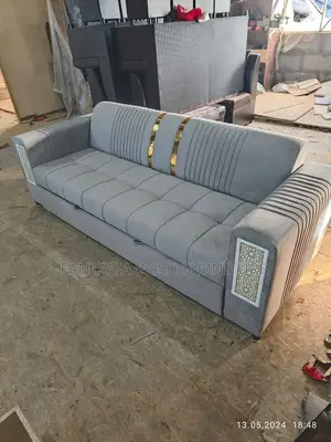 3 Seater Sofa (Royal Grey Sofa With Gold Accent)