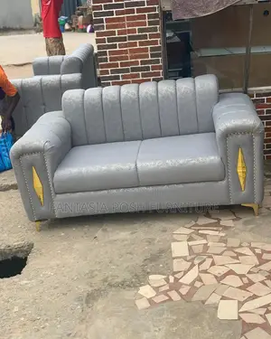 2-Seater Diamond-Tufted Silver Sofa