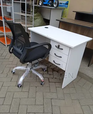 White Office Computer Table With Office Mesh Chair