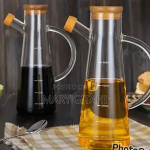 Oil /Vinegar Glass Jug Dispenser With Bamboo Lid Cover