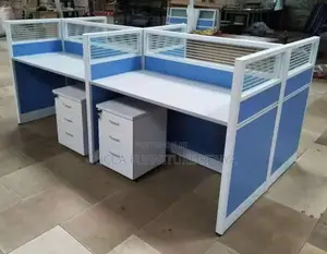 Workstations:Blue Modern 4-Seater Workstation for Discussion