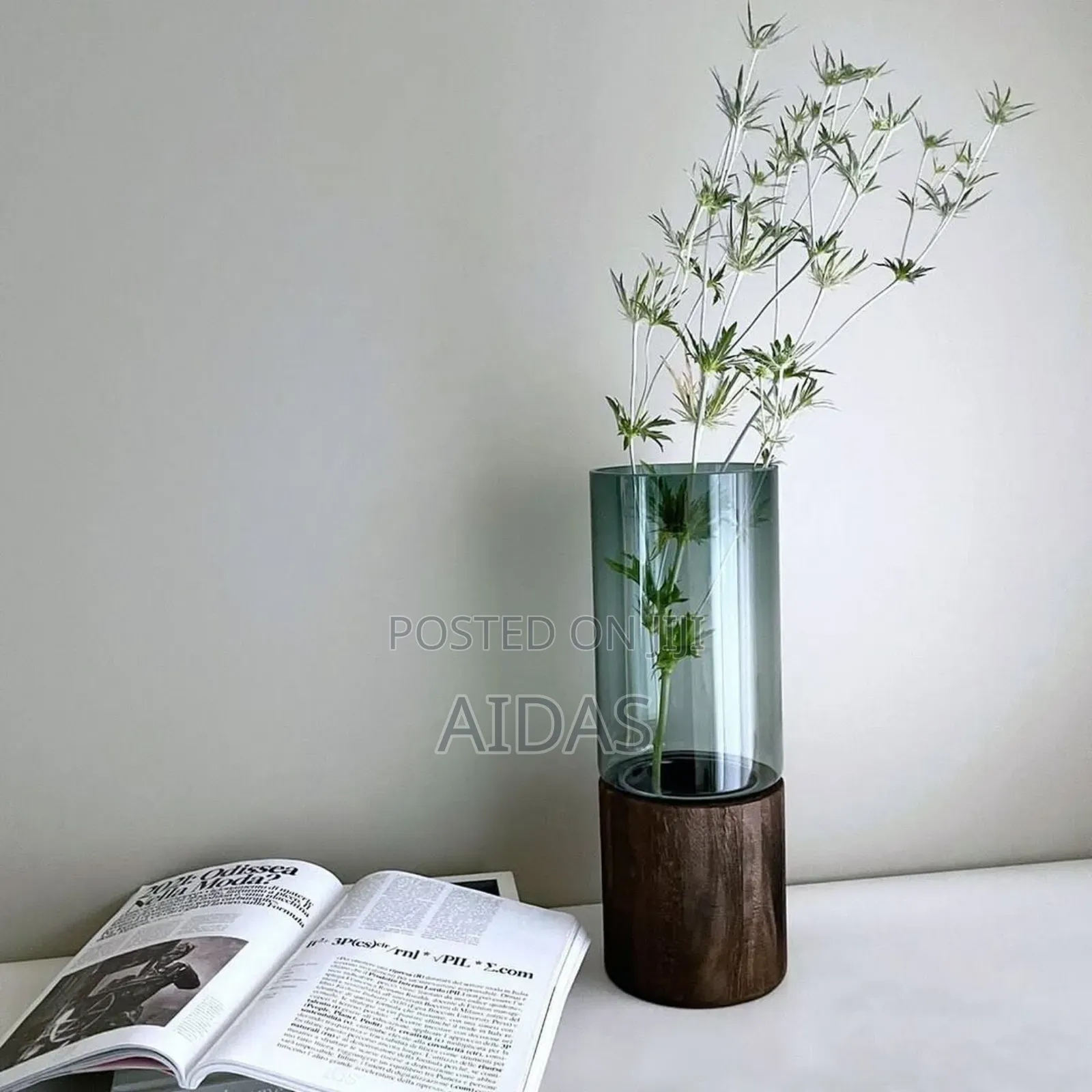 Glass and Wooden Base Flower Vase